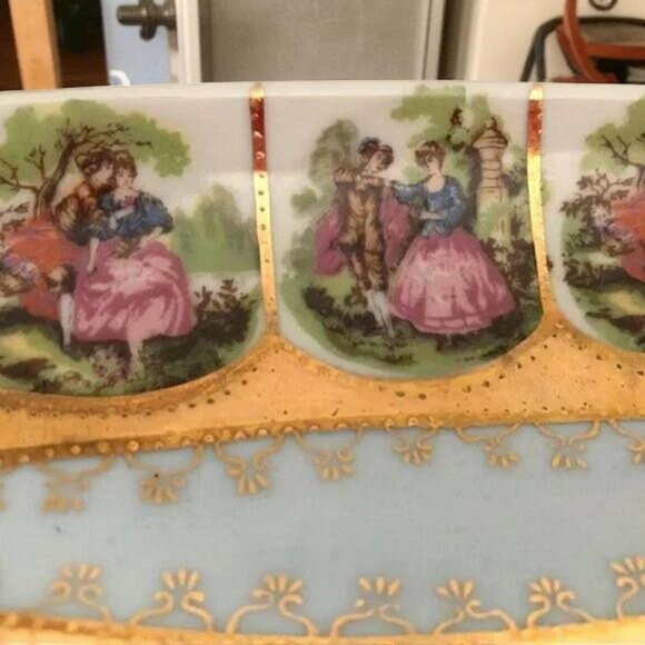 Antique Royal Vienna Fragonard Courting Couple Oval Trinket Dish 22K - Picture 3 of 7